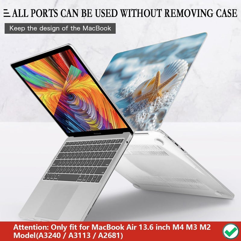 CISSOOK Compatible with MacBook Air 13.6 inch Case 2025 2024 2022 Release M4 A3240 M3 A3113 M2 A2681, Plastic Hard Shell Protective Case with Keyboard Cover Screen Protector, Beach&Shell - Image 5